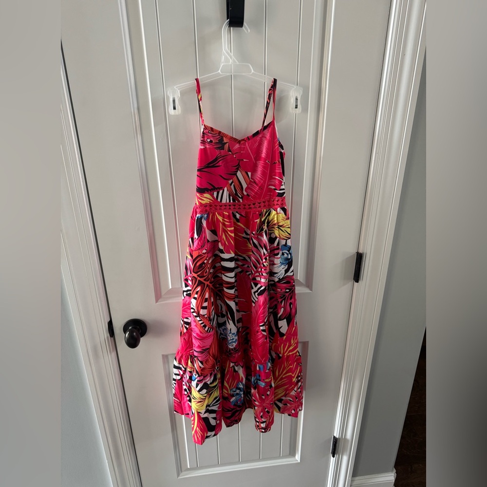 SHEIN Hot Pink Tropical Print Spaghetti-Strap Dress